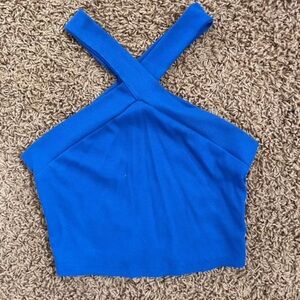 Blue Cross Neck Knit Croptop